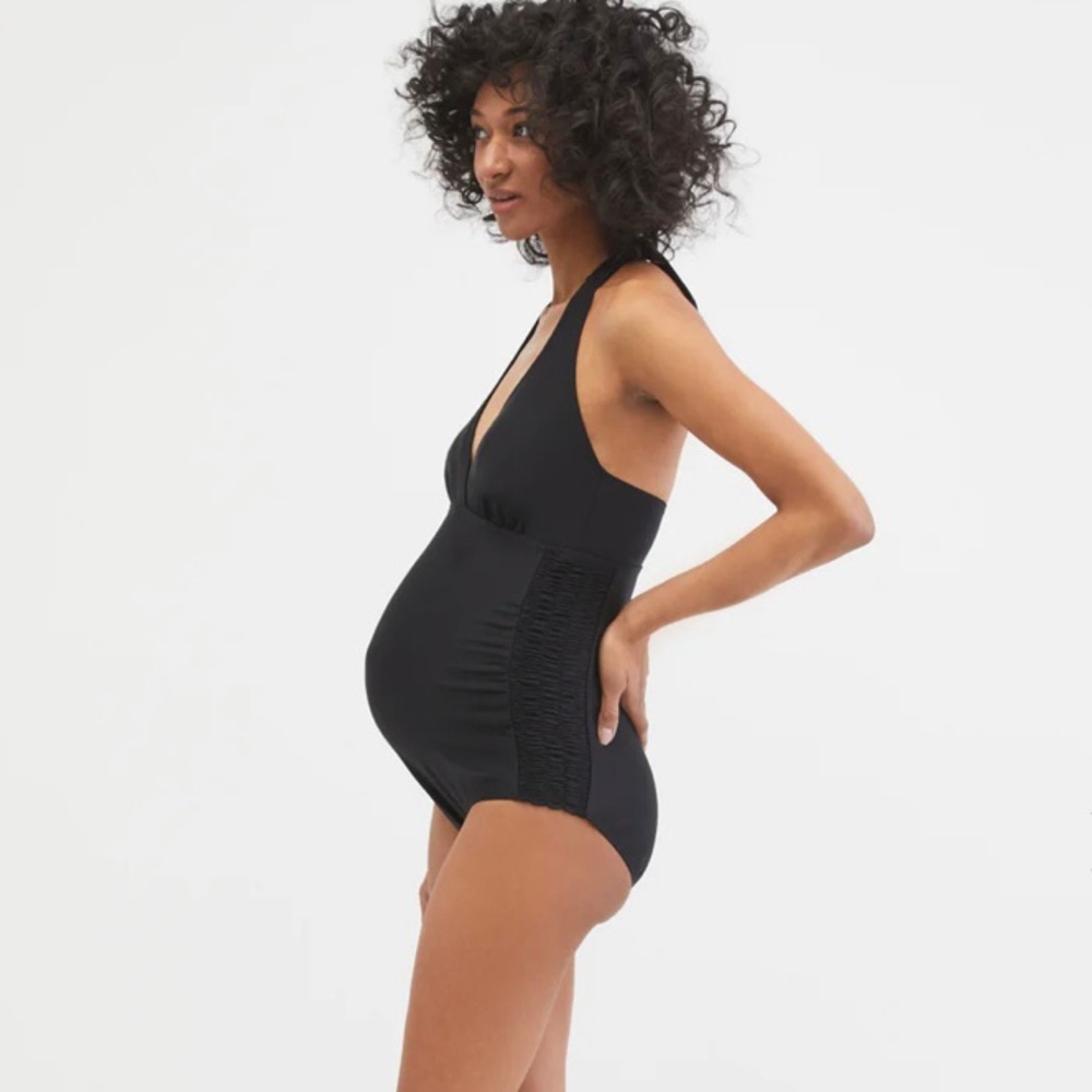 NWT Motherhood Maternity Beach Bump Smocked Waist Maternity One Piece Swim Suit